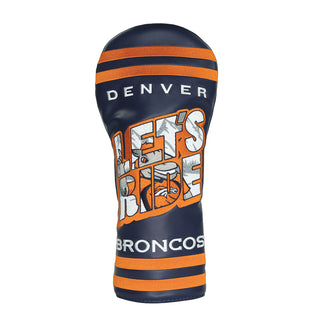 NFL Denver Broncos Let's Ride driver golf headcover in navy, orange, gray and white.