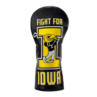 University of Iowa Fight for Iowa driver golf headcover in yellow, black and white.
