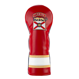 Red golf club headcover with Florida Panthers emblem on a white background