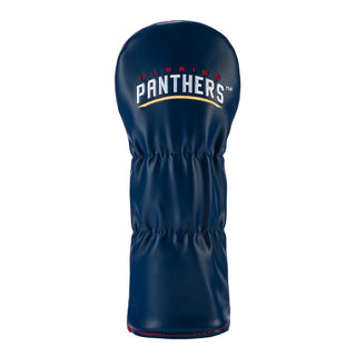 Navy blue golf club head cover with 'PANTHERS' branding on a white background
