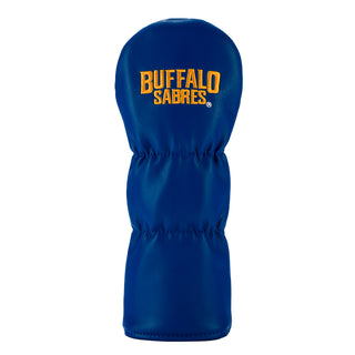 Blue golf head cover with 'Buffalo Sabres' text on a white background