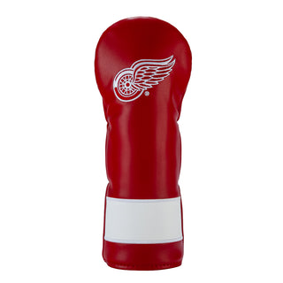 Red golf club fairway headcover with a Detroit Red wings logo on a white background