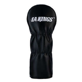 Black golf club head cover with 'LA Kings' logo on a white background