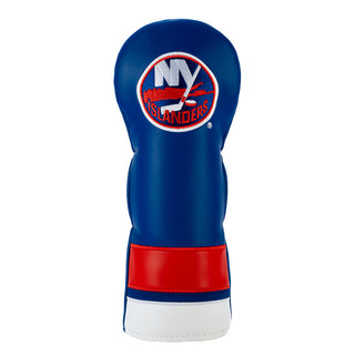 Blue golf club fairway headcover with New York Islanders logo on a white background