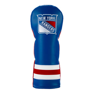 Blue golf fairway headcover with New York Rangers logo on a white background
