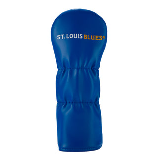 Blue golf club head cover with 'St. Louis Blues' text on a white background