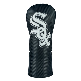 Black MLB Chicago White Sox official golf club headcover with ' Sox ' logo on a white background.