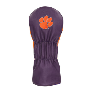 Clemson Rub the Rock driver headcover in orange, purple and white. Image of a tiger in the wording. 