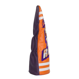 Clemson Rub the Rock driver headcover in orange, purple and white. Image of a tiger in the wording. 