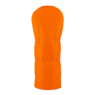 Orange golf club head cover with Clemson Tigers scattered logo on a white background