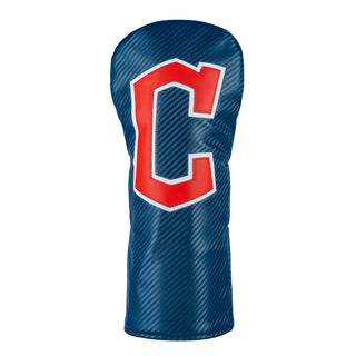 Blue Cleveland Guardians official golf driver headcover with red 'C' logo on a white background.