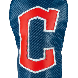 Blue Cleveland Guardians official golf driver headcover with red 'C' logo on a white background.