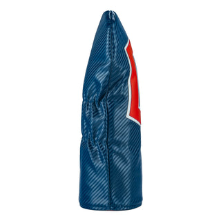 Blue Cleveland Guardians official golf driver headcover with red 'C' logo on a white background.