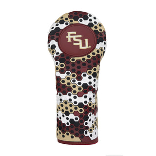 Maroon, Gold, Black and White FSU Hex Driver golf Headcover made from TPU material.