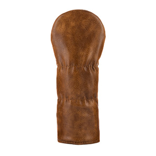 University of Florida Gators brown worn leather fairway wood golf headcover with blue and orange diagonal stripes.