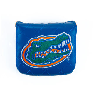 Blue quilted mallet golf headcover with a University of Florida gator logo on a white background.