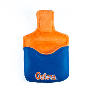 Blue quilted mallet golf headcover with a University of Florida gator logo on a white background.