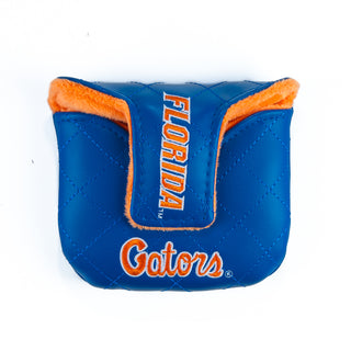 Blue quilted mallet golf headcover with a University of Florida gator logo on a white background.