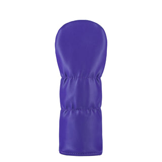 Purple golf club head cover with TCU Horned Frogs scattered logo and text on a white background