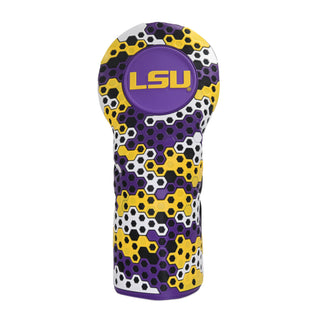 Purple, Yelllow, White and Black Hex LSU driver golf headcover. 