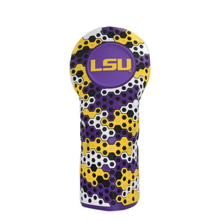 Purple, Yelllow, White and Black Hex LSU fairway golf headcover. 