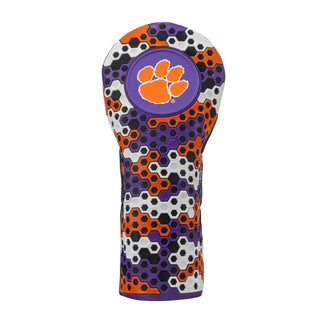 Clemson University driver headcover in orange, purple, black and white.