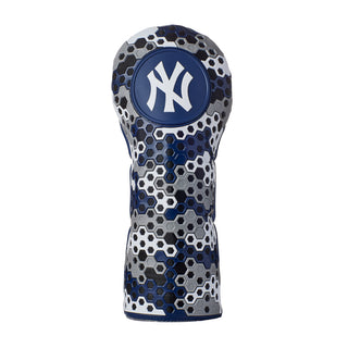 MLB New York Yankees hex driver golf headcover in gray, white, and blue.