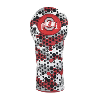 Ohio State University driver golf headcover in red, gray, white and black.