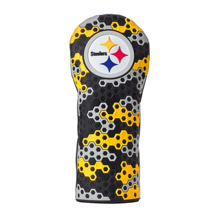 Pittsburgh Steelers driver golf headcover in yellow, red, blue, gray, white and black.