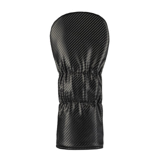 Black carbon fiber driver golf club head cover with officially licensed Colorado Rockies logo on a white background.