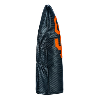 Black carbon fiber MLB SF Giants golf driver headcover with orange logo on a white background.