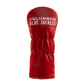 A red golf club headcover with 'COLUMBUS BLUE JACKETS' printed in white text on the front, shown against a plain white background.