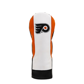 A golf club fairway headcover featuring the Philadelphia Flyers NHL logo, with a white body, orange side panels, and a black base.