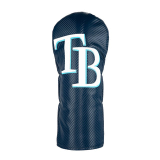 Navy blue MLB official Tampa Bay Rays golf club headcover with 'TB' logo on a white background