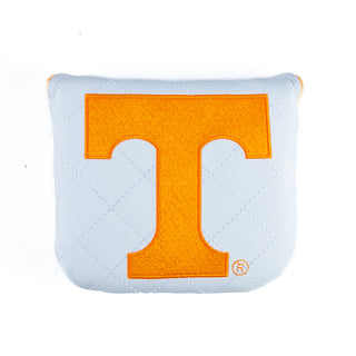 Quilted white and orange University of Tennessee Volunteers mallet putter golf headcover.