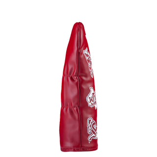 Texas A&M red fairway golf club headcover with white logos on a white background