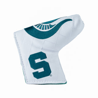 Blade Golf club headcover with Michigan State Spartans logo and 'Go Green Go White' text on a white background