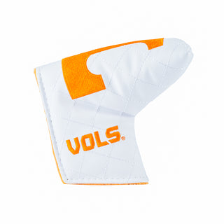 White and orange University of Tennessee Volunteers blade golf club headcover with 'VOLS' branding on a white background
